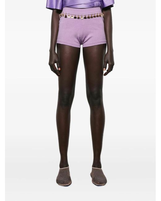 Rabanne Purple Embellished Knit Shorts