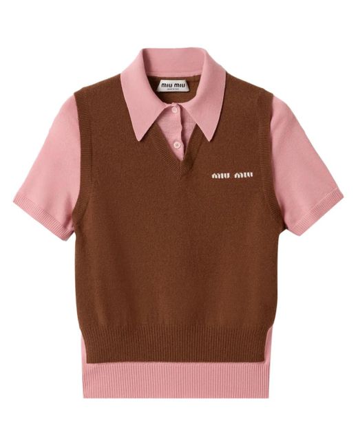 Miu Miu ロゴ ポロシャツ Brown