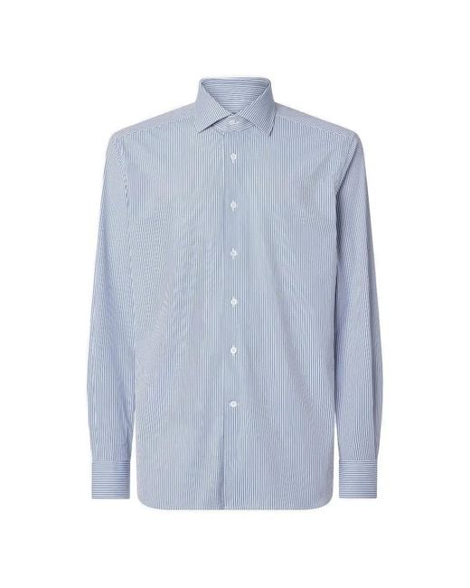Corneliani Blue Striped Long-Sleeved Shirt for men