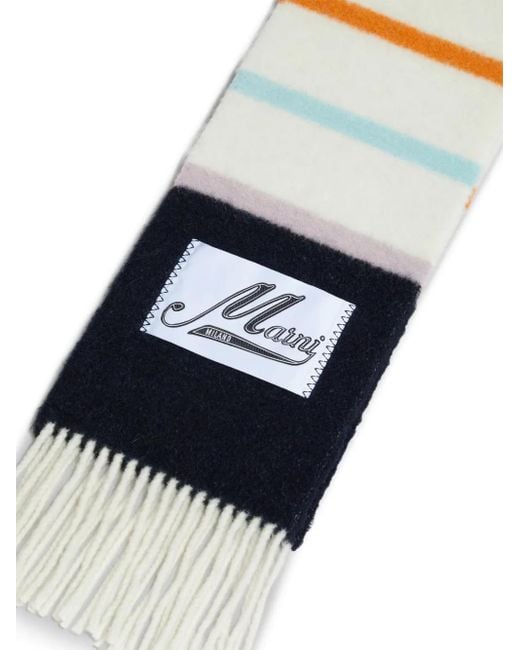 Marni Blue Logo-Patch Striped Scarf