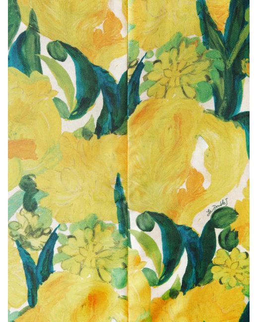 LaDoubleJ Yellow Swing Floral-Print Feather-Hem Maxi Dress