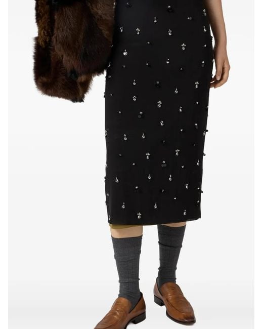 Miu Miu Black Robe Mi-Longue À Broderies