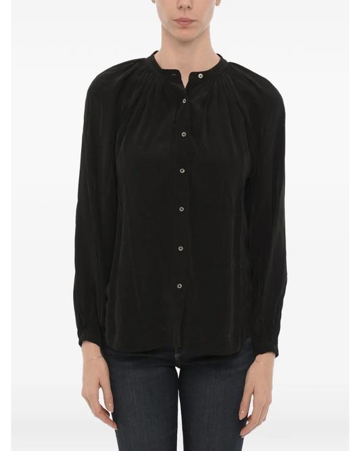 AllSaints Black Mandarin-Collar Long-Sleeve Shirt