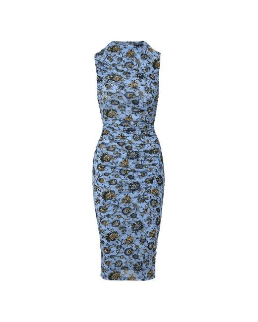 Veronica Beard Sylviani Floral Ruched Midi Dress in Blue | Lyst