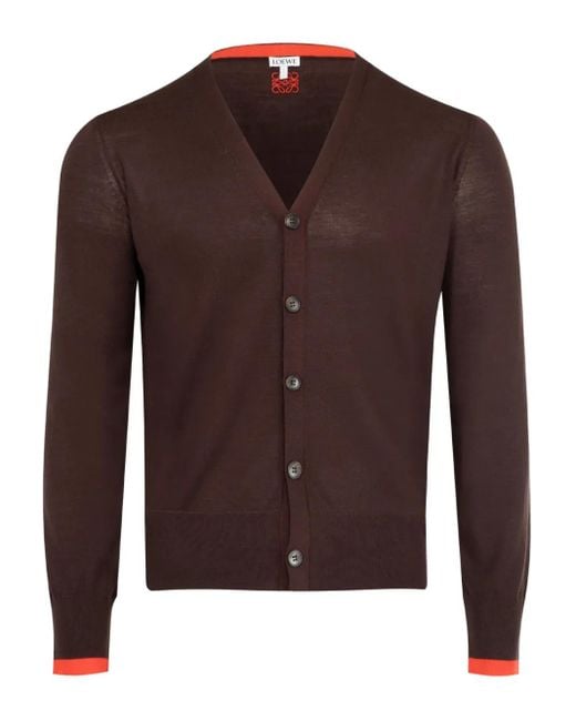 Loewe Brown Buttoned V-Neck Cardigan for men