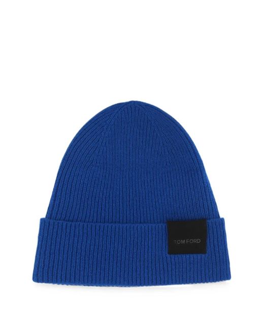 Tom Ford Blue Logo-Patch Beanie Hat for men