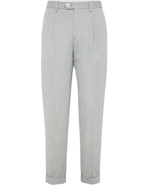 Brunello Cucinelli Gray Pressed-Crease Tapered Trousers for men