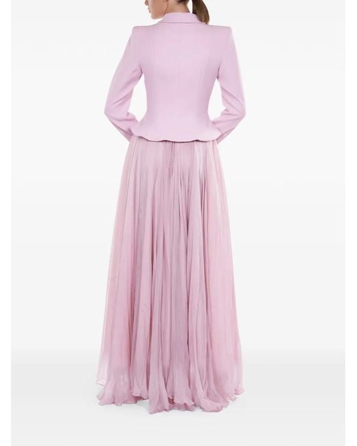 ARAFTU Pink Ensemble Blazer-Jupe Longue À Design De Basque