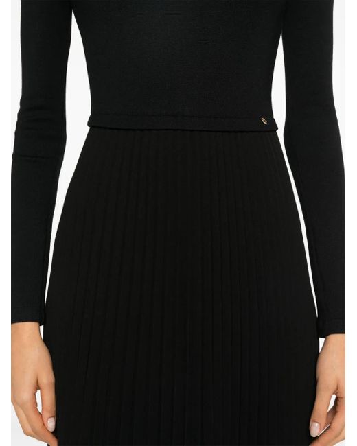 Nissa Black Logo-Plaque Midi Dress