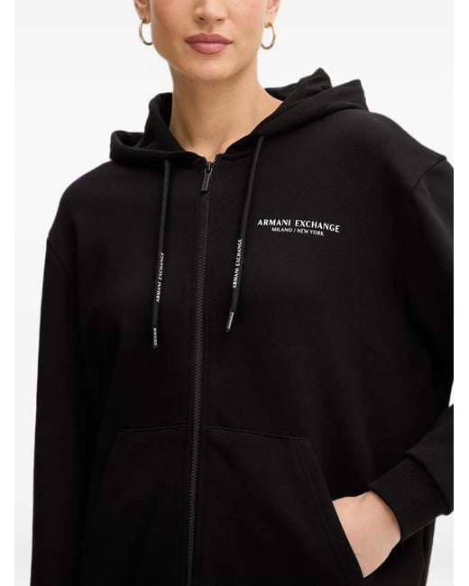 ARMANI EXCHANGE Black Logo-Print Zip-Up Hoodie