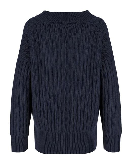 Allude Blue V-Neck Rib-Knit Sweater