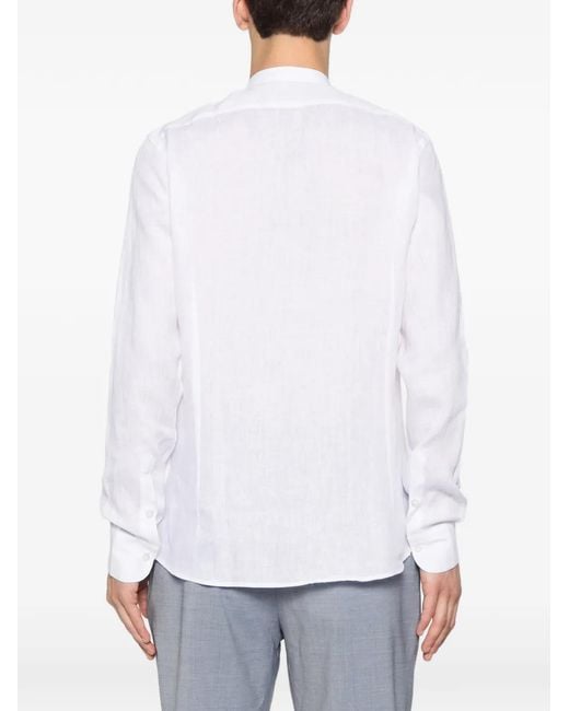 Tagliatore White Cannes Band-Collar Long-Sleeve Shirt for men