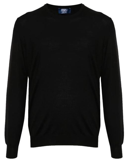 Fedeli Black Fine-Knit Virgin-Wool Jumper for men