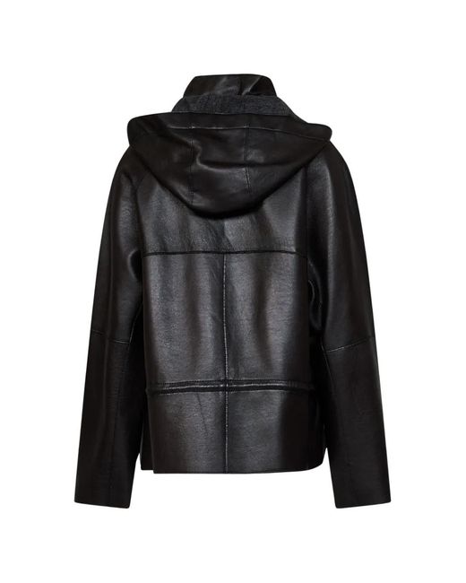 P.A.R.O.S.H. Black Hooded Leather Jacket