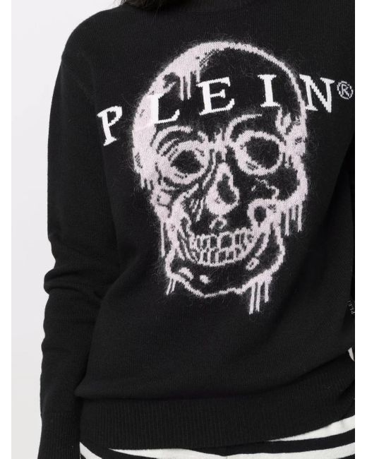 Philipp Plein Black Intarsia-Knit Skull Jumper