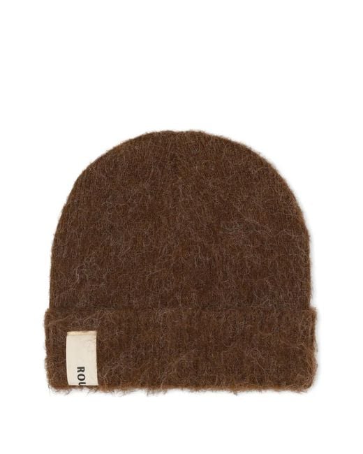 ROUGH Brown Fuzzy Logo-Patch Beanie