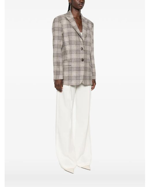 Twinset Gray Check-Pattern Notched-Lapels Jacket