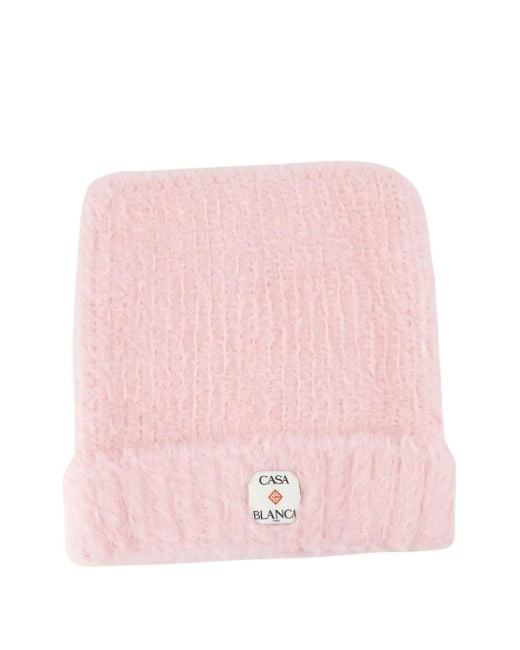 Casablanca Pink Logo-Patch Beanie