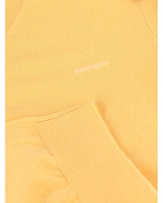 Miu Miu Yellow V-Neck Wool Cardigan
