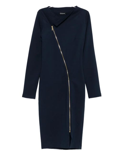 ROSERRY Chelsea Asymmetric Zip-Front Midi Dress in Blue | Lyst UK