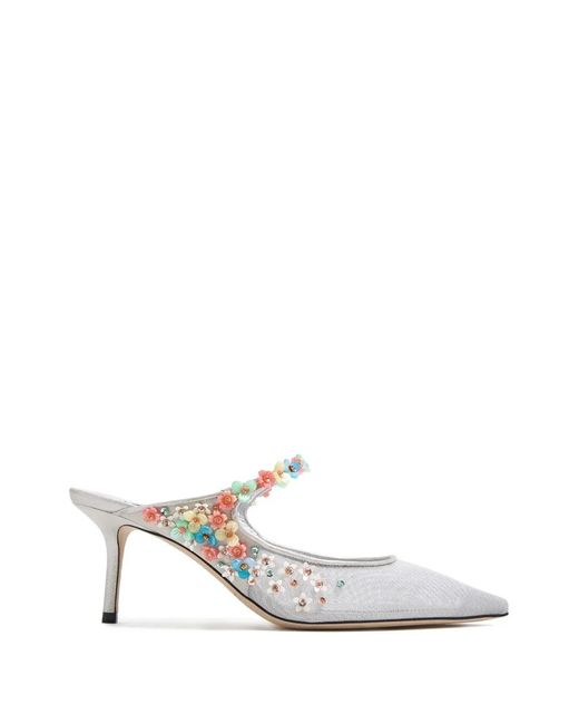Jimmy Choo White Bing Floral Appliqué Mules