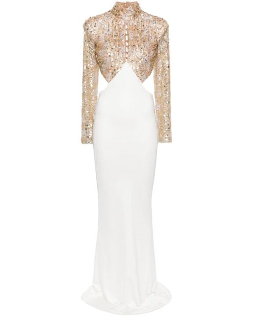 Elisabetta Franchi White Sequin-embellished Maxi Dress