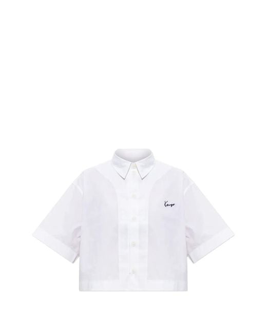KENZO White Chemise Crop À Logo Brodé