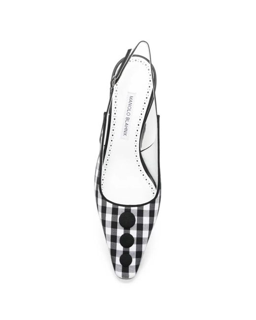 Manolo Blahnik White Alexa Check-Pattern Heeled Pumps