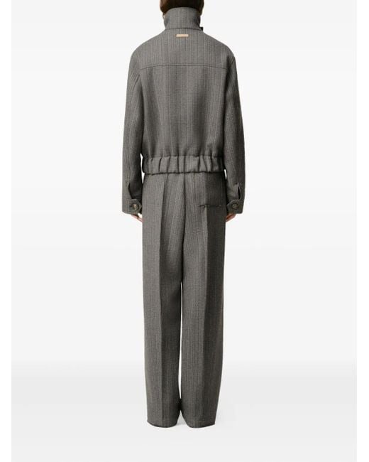 AMI Gray Herringbone Harrington Wool Jacket