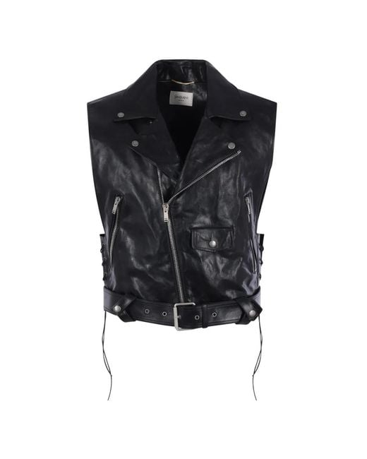 Saint Laurent Black Belted Lace-Up Leather Waistcoat