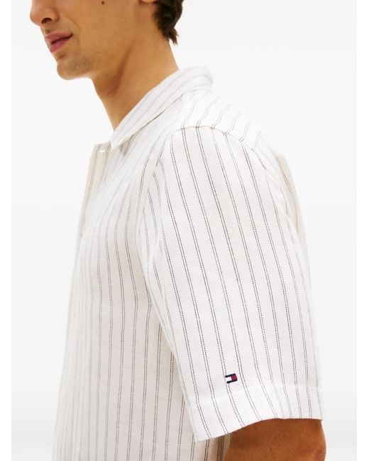 Tommy Hilfiger White New York Label Striped Short-Sleeve Shirt for men