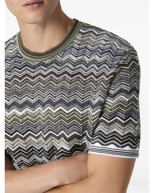 Missoni Gray Chevron-Pattern Knit T-Shirt for men