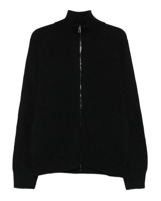 Roberto Collina Black Zip-Front Merino-Wool Cardigan for men