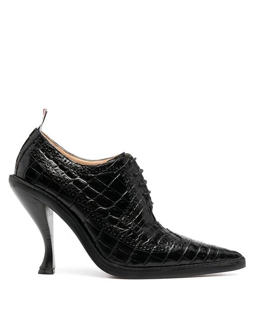 Thom Browne Black Crocodile-Effect Longwing Heeled Brogues