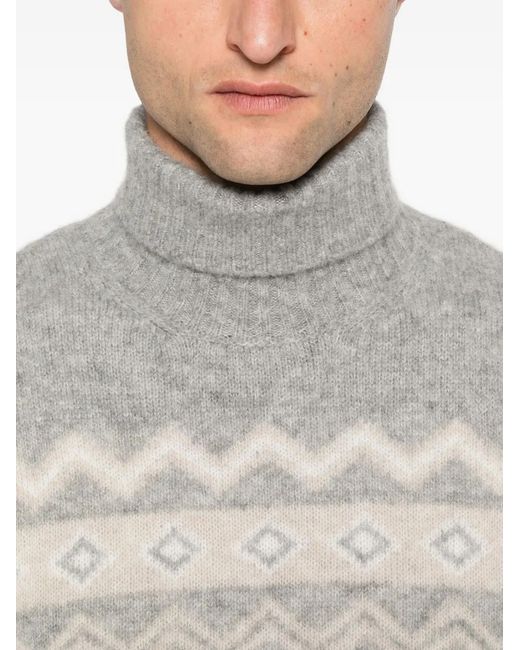 Eleventy Gray Turtleneck Jacquard Sweater for men