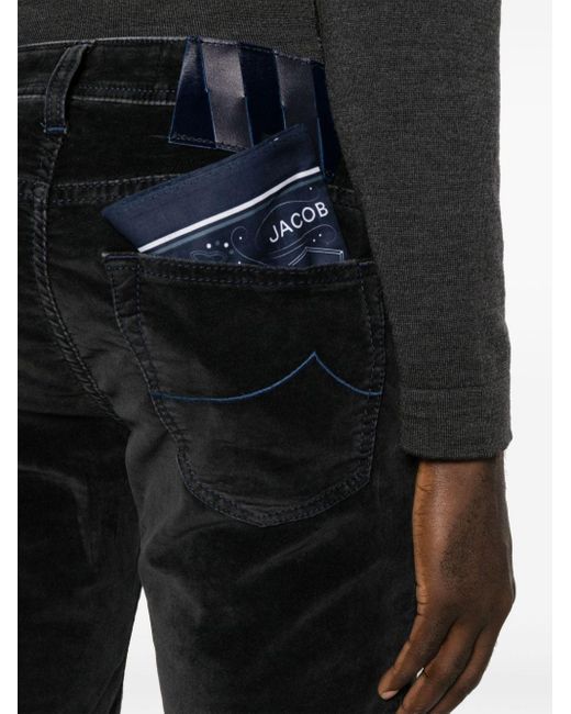 Jacob Cohen Black Bandana-scarf-detail Velour Trousers for men