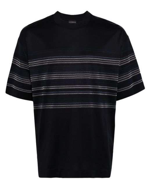Emporio Armani Black Stripe-print Short-sleeve T-shirt for men