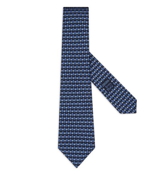 Zegna Blue Leaf-Print Silk Tie for men