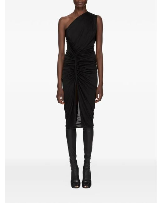 Rick Owens Black Avra One-Shoulder Ruched-Detail Dress