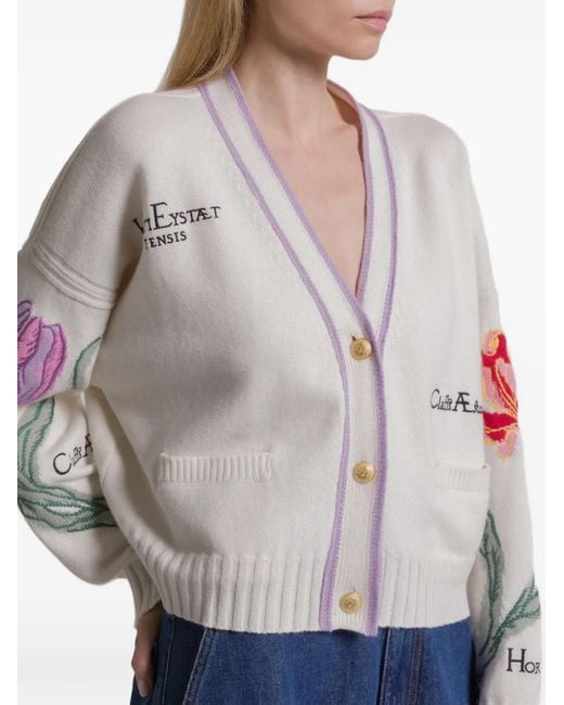 Alberta Ferretti White Floral Embroidered Cardigan