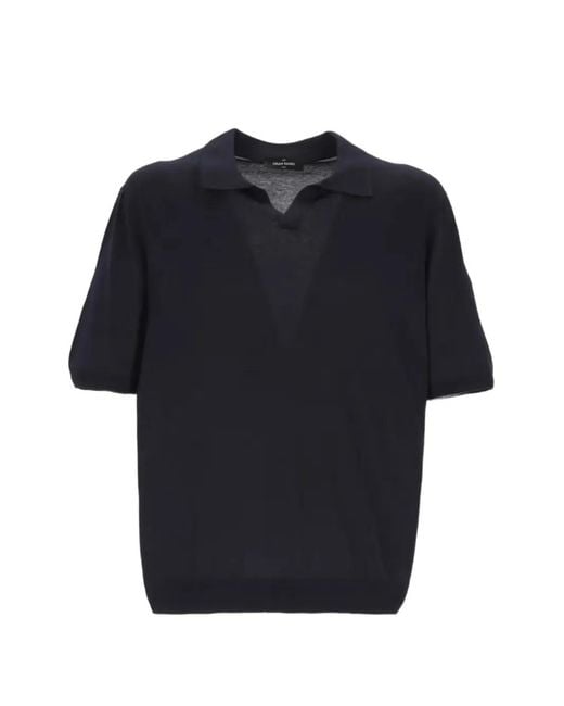 Gran Sasso Blue Silk Short-Sleeve Shirt for men