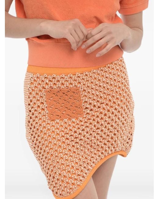 Ph5 White Crochet-Knit Short Asymmetric Skirt