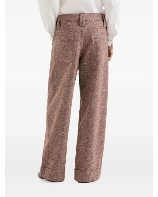 Brunello Cucinelli Brown Virgin Wool Donegal Baggy Five-Pocket Trousers With Monili