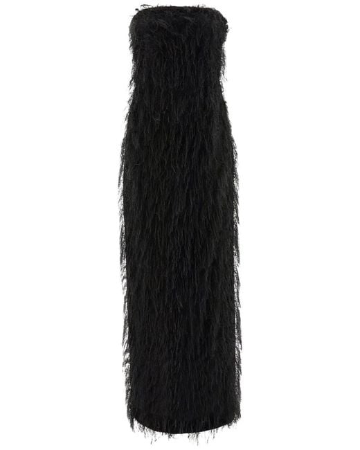 Ferragamo Black Long Tube Dress With Voluminous Fringe