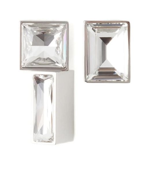 Lanvin White Crystal-Embellished Bar Earrings