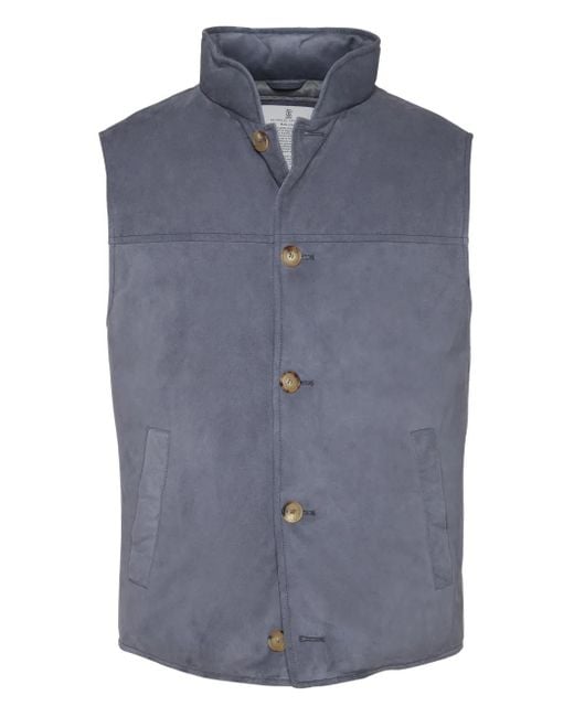 Brunello Cucinelli Blue Suede Buttoned Vest for men