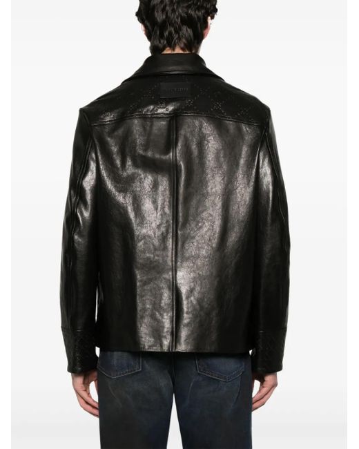 MARINE SERRE Black Moongram-Embossed Leather Jacket for men