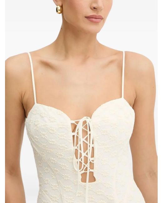 Bardot White Lace-Up Floral Midi Dress