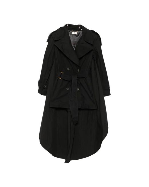 Elisabetta Franchi Black Belted Cape-Panel Coat