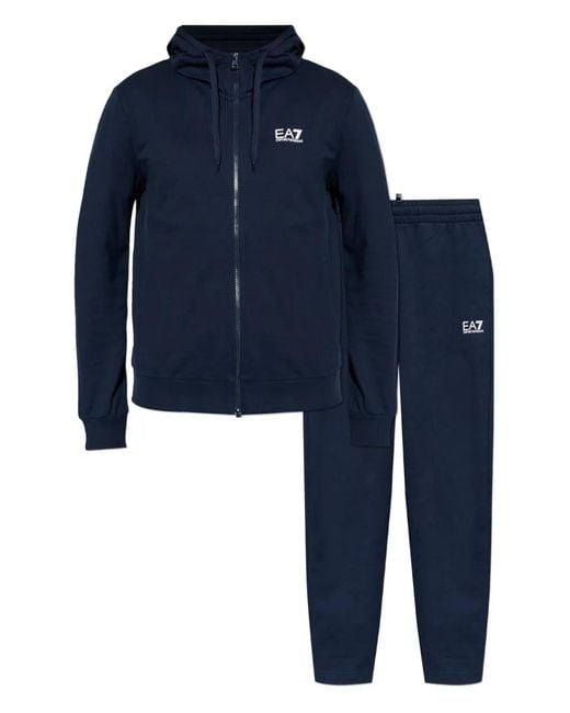 EA7 Blue Hooded Zip-Up Tracksuit for men